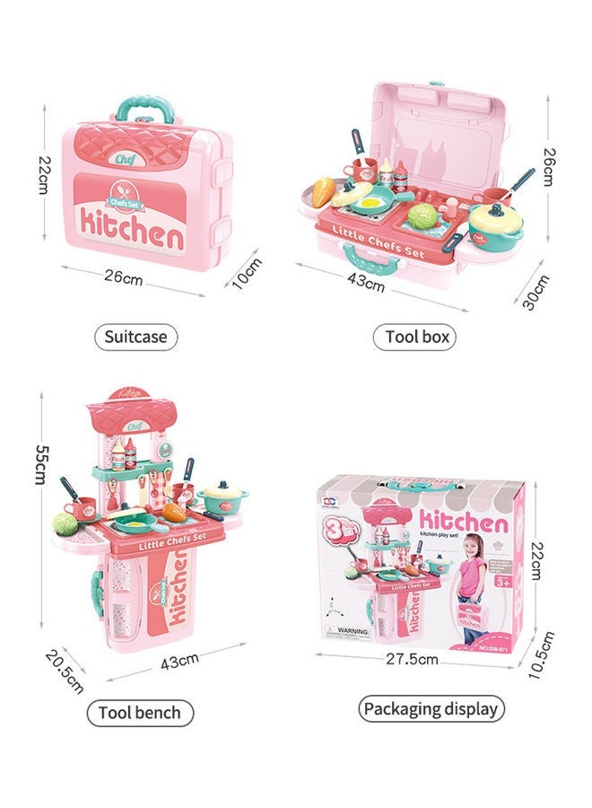 21-Piece 3 In 1 Tableware Suitcase Kitchen Pretend Play Set 26x10x22cm