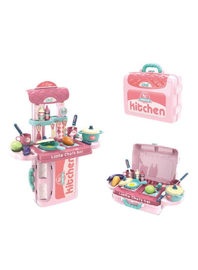 21-Piece 3 In 1 Tableware Suitcase Kitchen Pretend Play Set 26x10x22cm