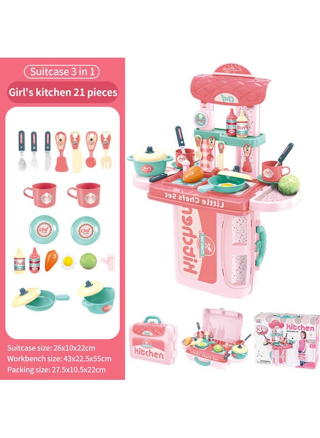 21-Piece 3 In 1 Tableware Suitcase Kitchen Pretend Play Set 26x10x22cm