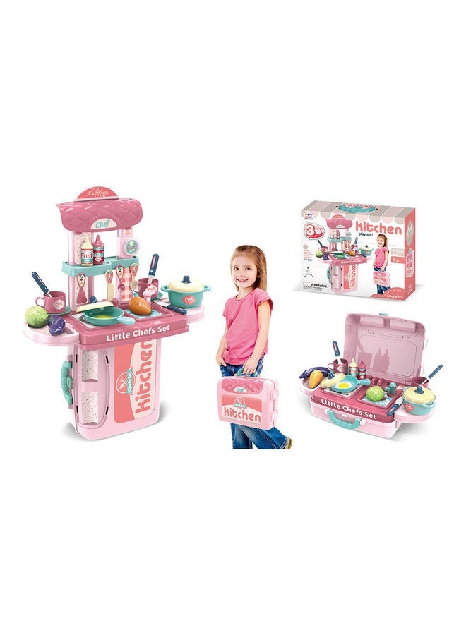 21-Piece 3 In 1 Tableware Suitcase Kitchen Pretend Play Set 26x10x22cm