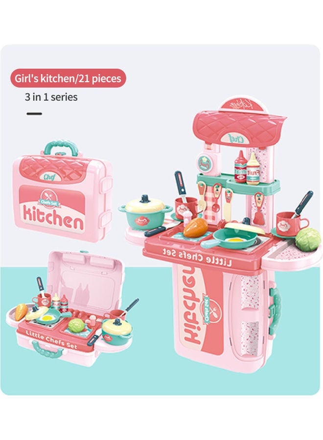 21-Piece 3 In 1 Tableware Suitcase Kitchen Pretend Play Set 26x10x22cm