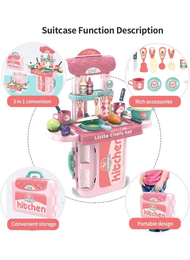 21-Piece 3 In 1 Tableware Suitcase Kitchen Pretend Play Set 26x10x22cm