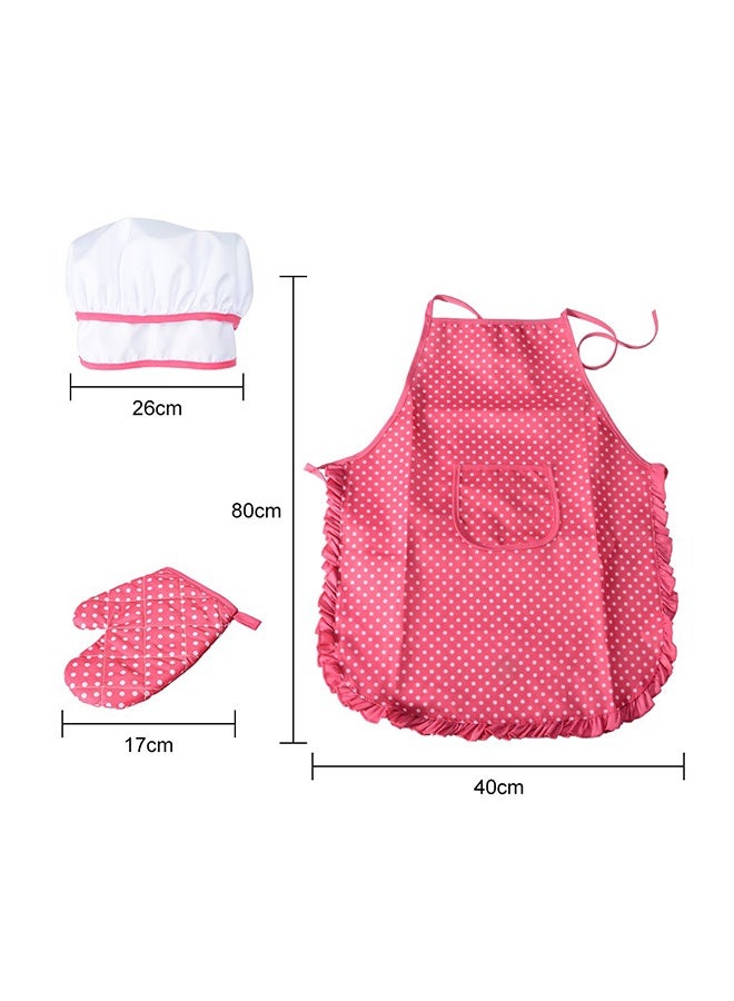 11-Piece Polka Dot Kids Kitchen Cooking Play With Apron And Chef Hat Set 40x38x2cm