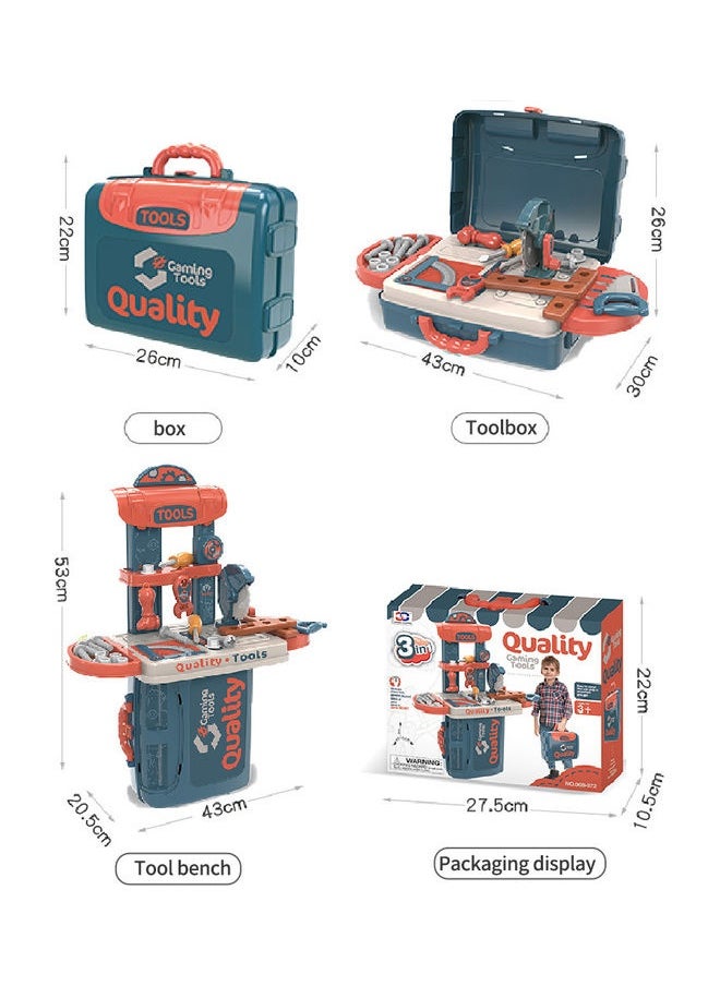 21-Piece 3-In-1 Pretend Play Fixing Tool Suitcase Kit 54x20.5x43cm