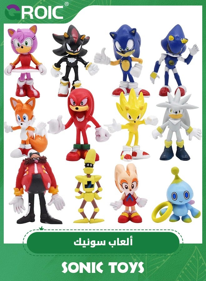 12pcs Sonic Action Figures,Sonic Toys,4-6cm Tall Sonic Toy The Hedgehog Toys,Stress Relief Toy, Party Favor, Fidget Toys