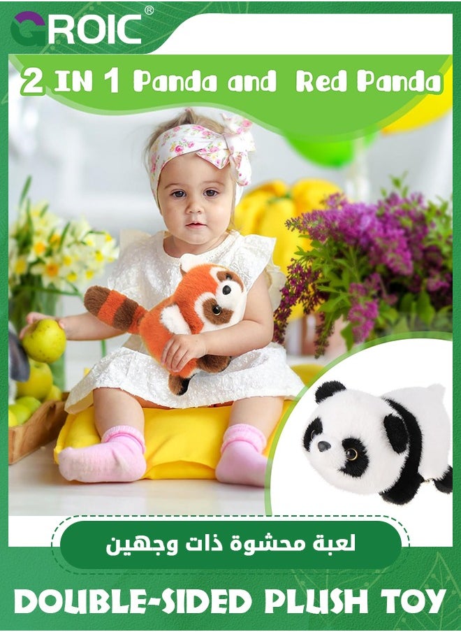 Panda Plush, Soft 2-in-1 Panda and Red Panda Stuffed Animal, 13.7 inch Adorable Stuffed Panda Toys, Reversible Bear Plush Doll Adults Kids for Room Bed, Gift, Panda Plush Toys