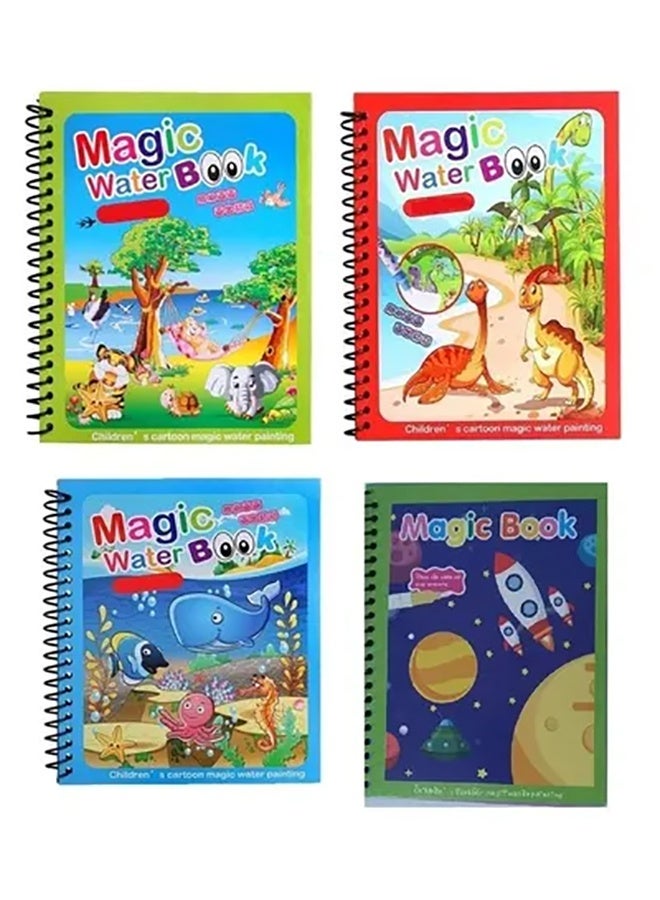 4-Piece Cartoon Water Coloring Magic Book With Water Pen For Toddlers And Kids