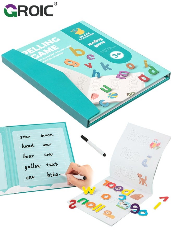 Magnetic Spelling Words Game Book - Matching Alphabet Letters Toy for Preschool, Kindergarten, Boys, Girls Educational Learning to Read Spell Write and Erase for 3 4 5 Years Old