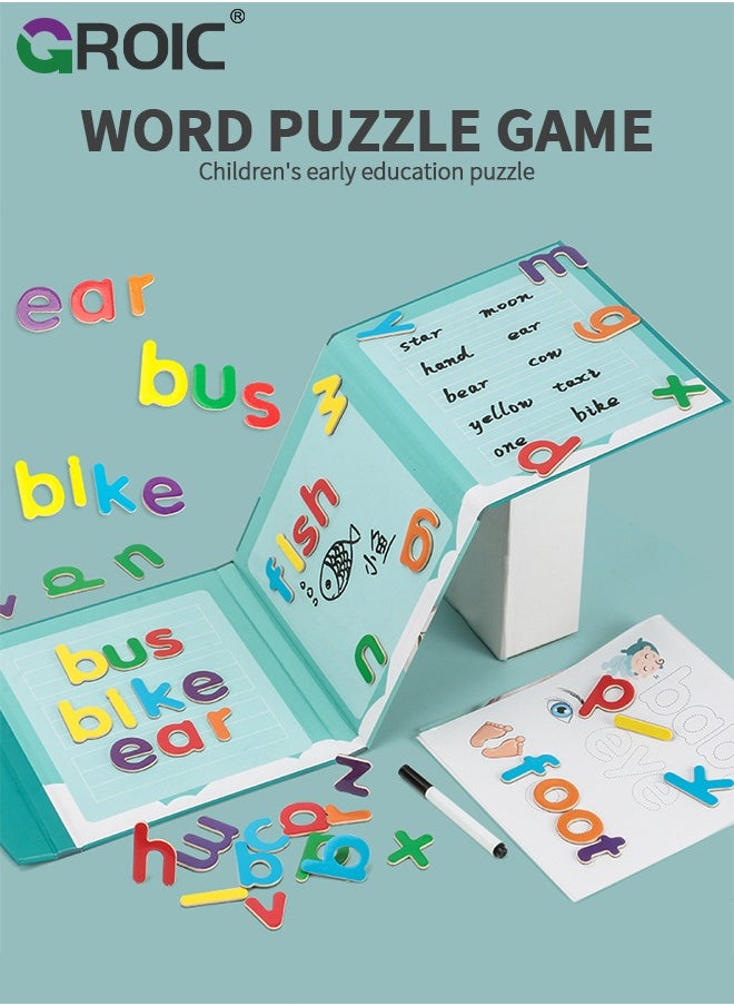 Magnetic Spelling Words Game Book - Matching Alphabet Letters Toy for Preschool, Kindergarten, Boys, Girls Educational Learning to Read Spell Write and Erase for 3 4 5 Years Old