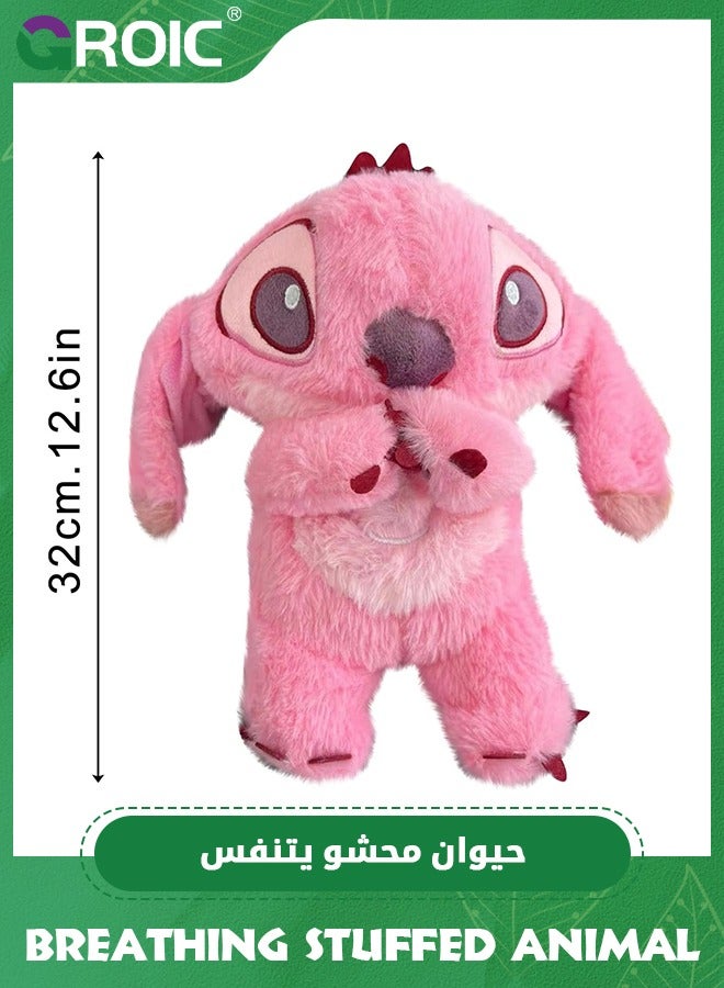 Stitch Plush Toy with Rhythmic Breathing and Music Lights, Breathing Cartoon Anxiety Relief Plushies, Stitch Stuffed Animal Plush Dolls, Stitch Baby Sound Machine for Sleep (Pink)