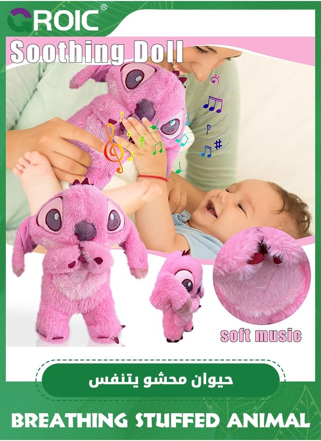 Stitch Plush Toy with Rhythmic Breathing and Music Lights, Breathing Cartoon Anxiety Relief Plushies, Stitch Stuffed Animal Plush Dolls, Stitch Baby Sound Machine for Sleep (Pink)