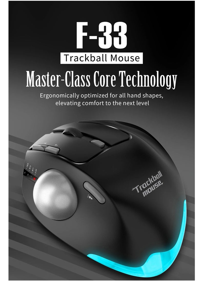 Wireless Bluetooth Trackball Mouse 2.4G RGB Ergonomic Rechargeable Roller Axis Mouse 3 Devices