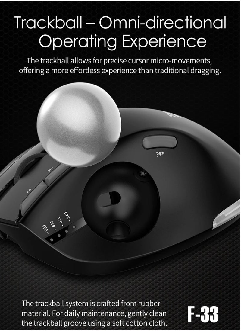 Wireless Bluetooth Trackball Mouse 2.4G RGB Ergonomic Rechargeable Roller Axis Mouse 3 Devices