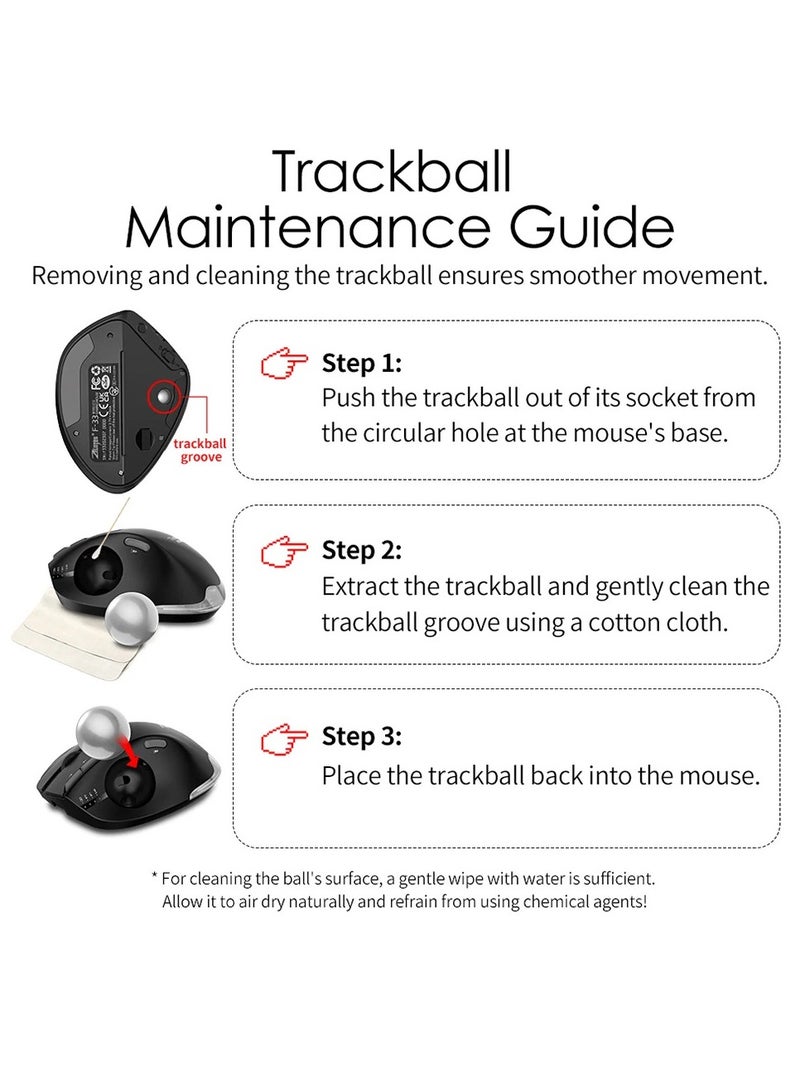 Wireless Bluetooth Trackball Mouse 2.4G RGB Ergonomic Rechargeable Roller Axis Mouse 3 Devices