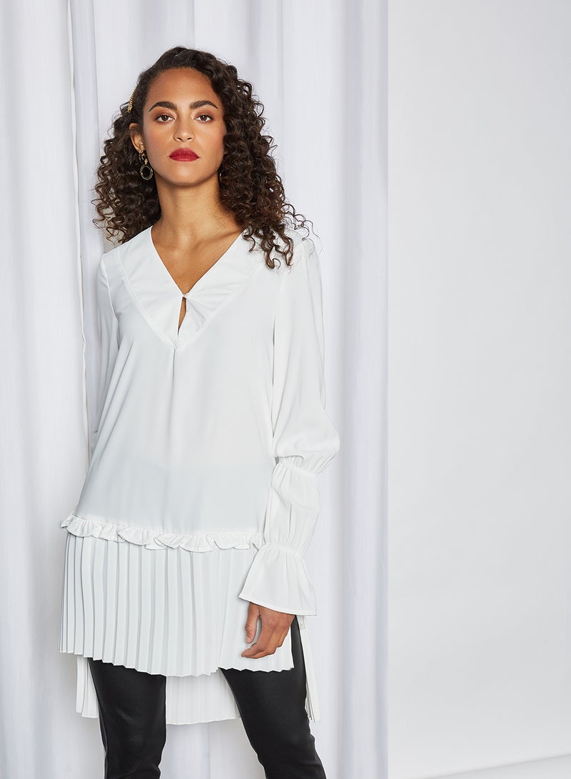 Pleated High-Low Blouse White