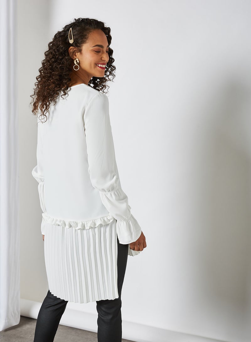 Pleated High-Low Blouse White