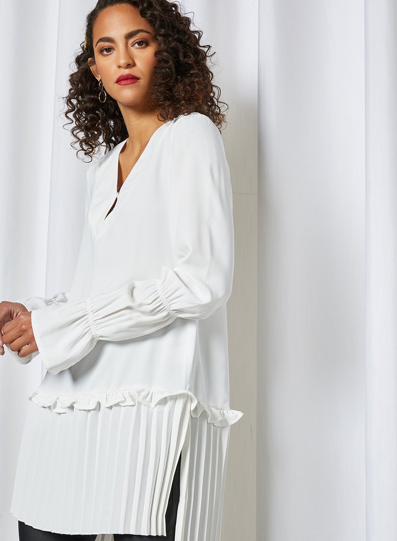 Pleated High-Low Blouse White