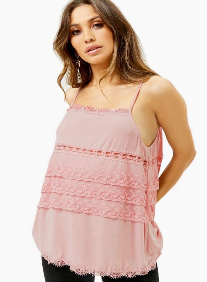 Knit Off Shoulder Strappy Top Pink