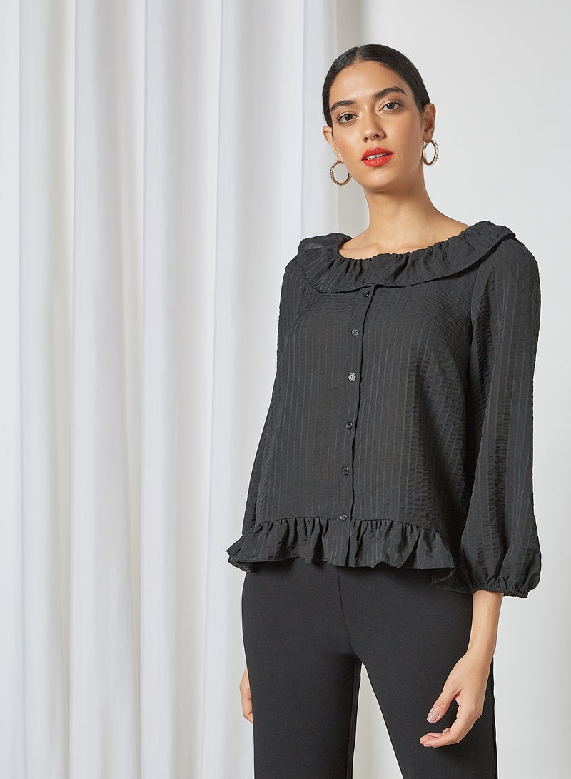 Ruffled Hem Top Black