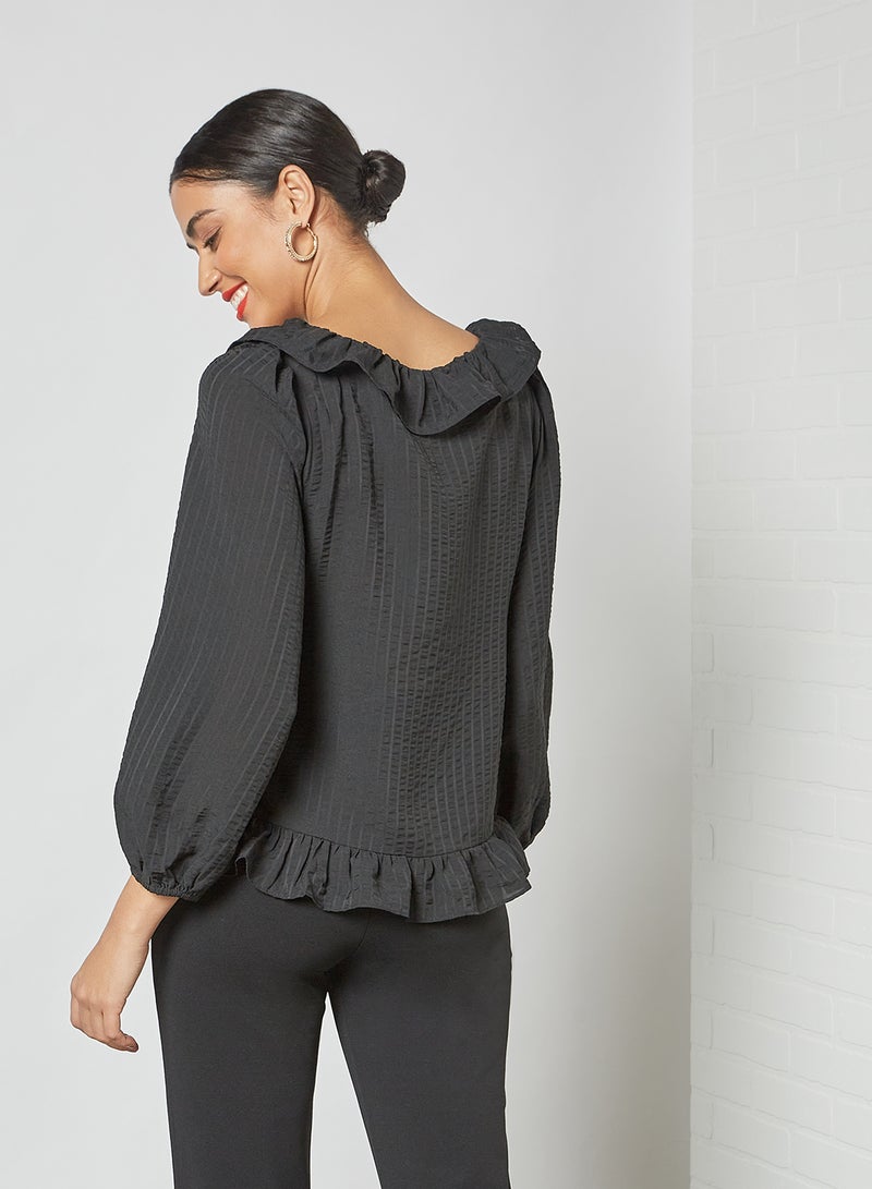 Ruffled Hem Top Black