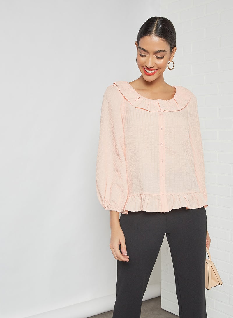 Ruffled Hem Top Apricot Cream