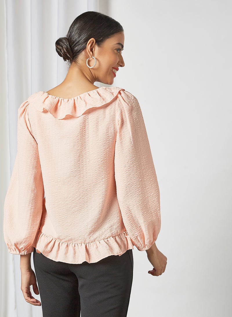 Ruffled Hem Top Apricot Cream