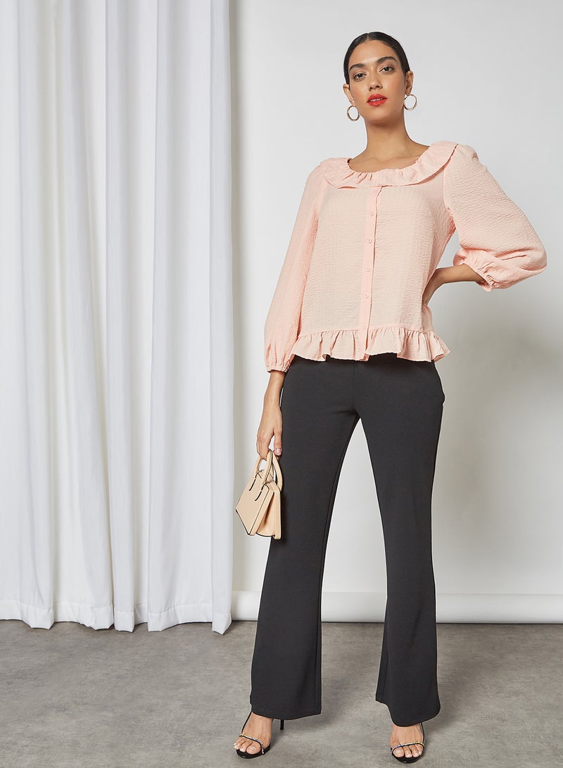 Ruffled Hem Top Apricot Cream