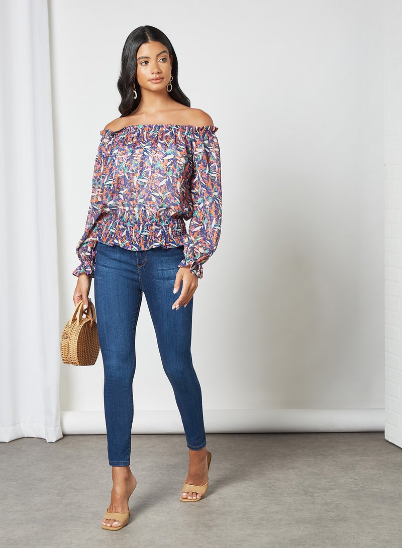 Printed Off-Shoulder Top Multicolour