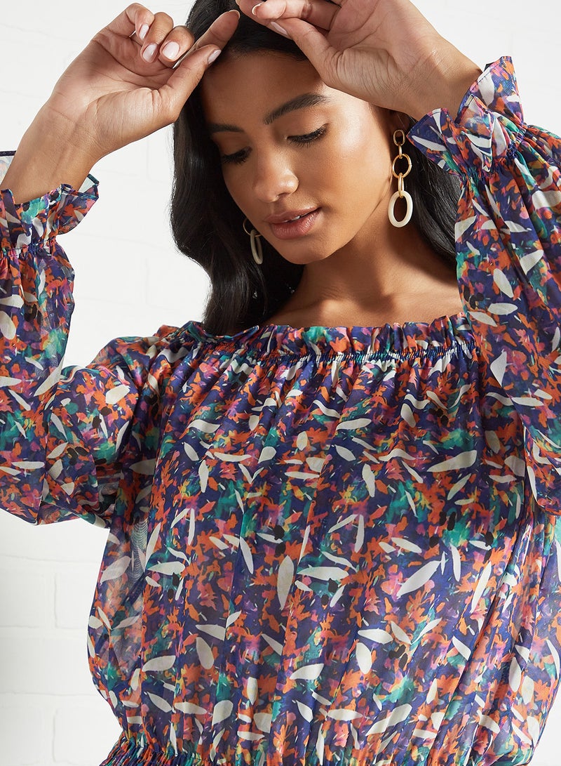 Printed Off-Shoulder Top Multicolour