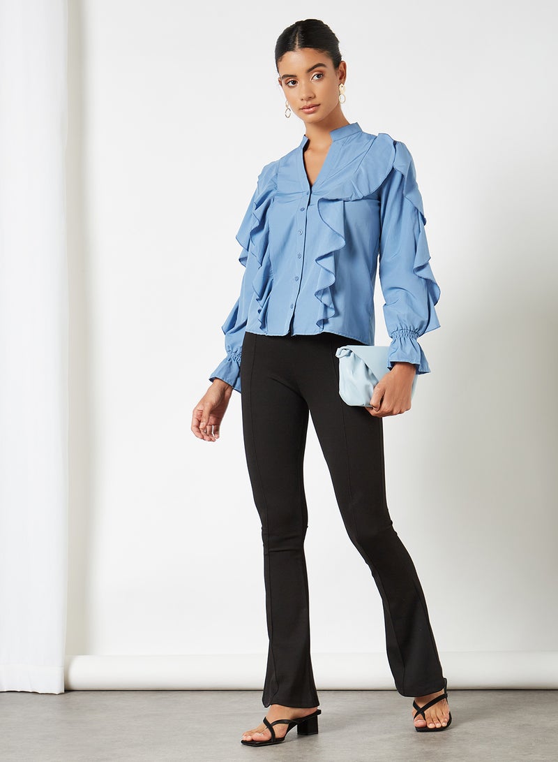 Ruffle Detailed Shirt Blue