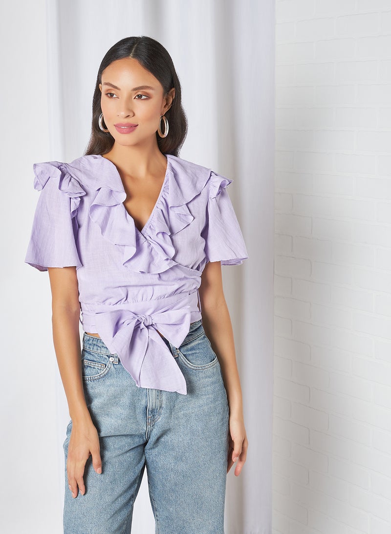 Ruffle Detail Crop Top Lila