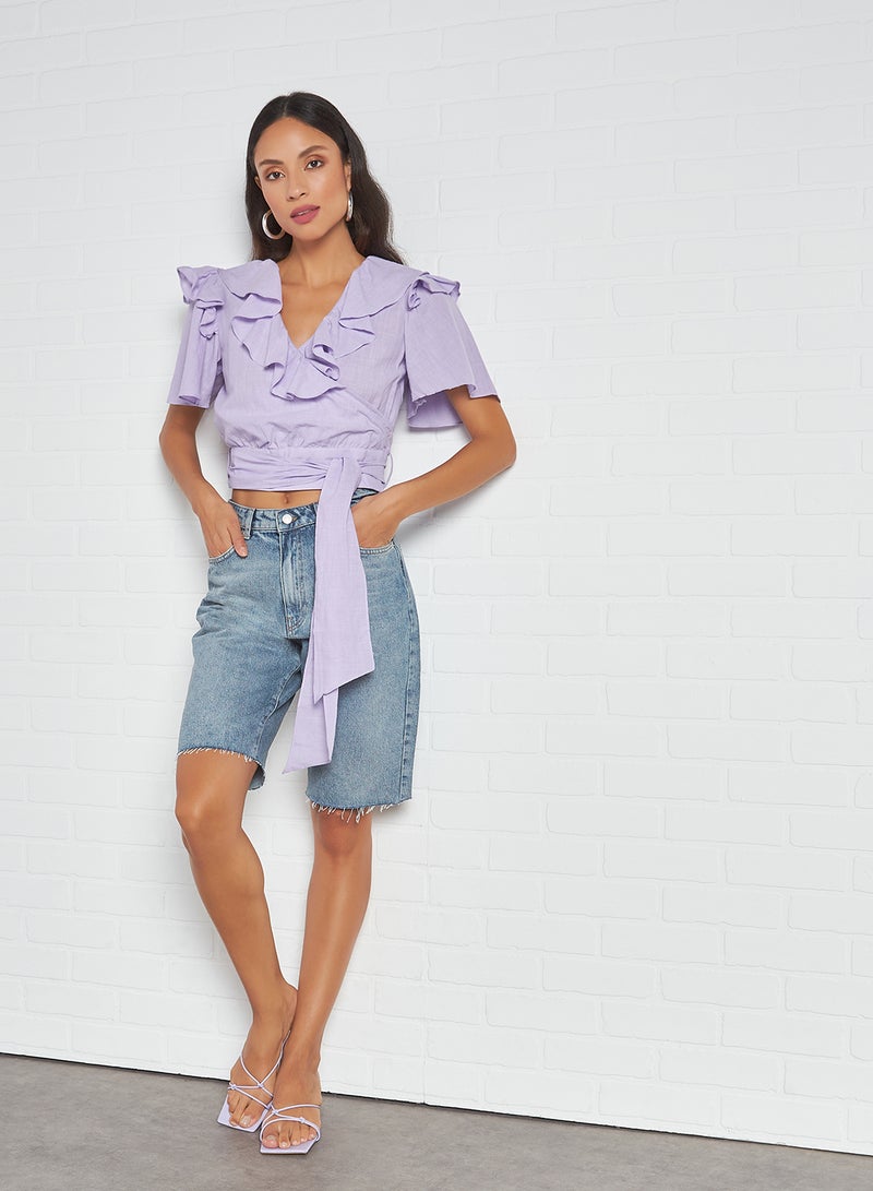 Ruffle Detail Crop Top Lila