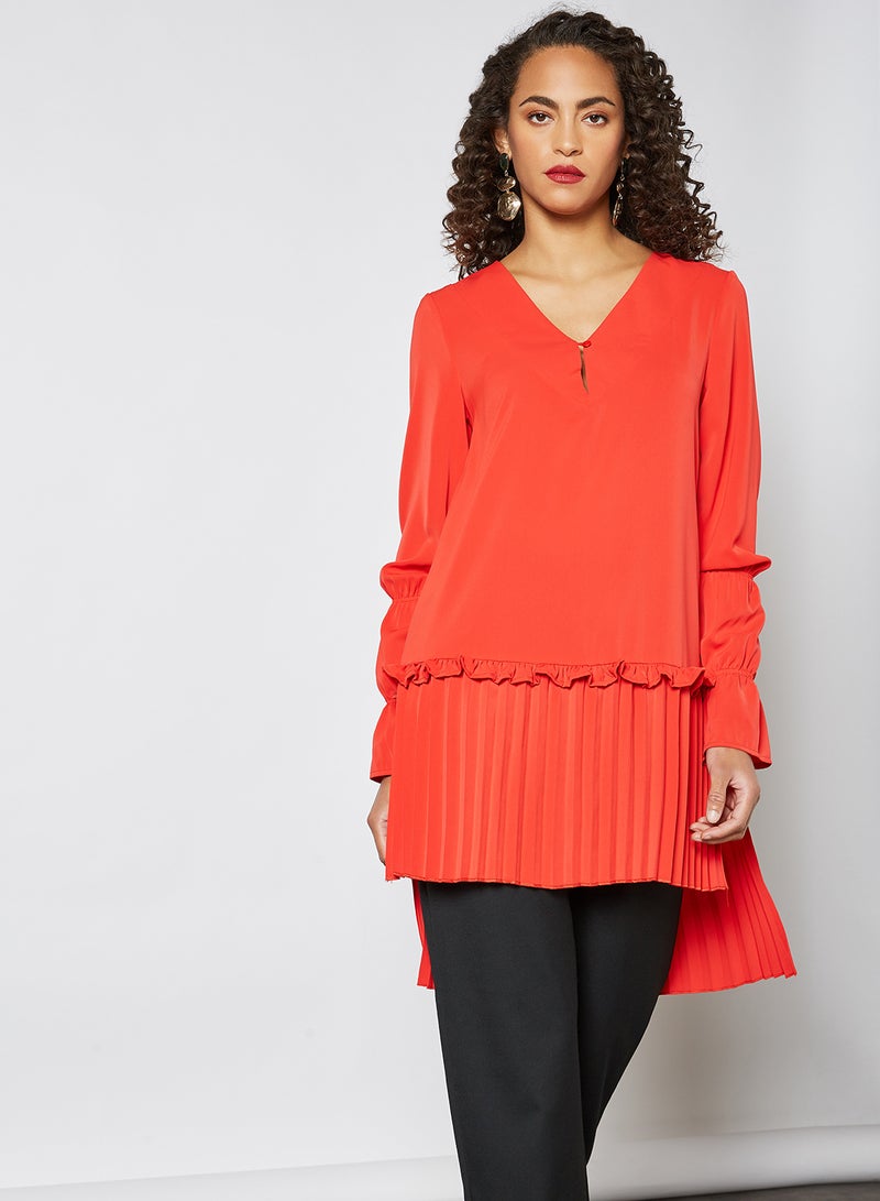 Pleated High-Low Blouse Red