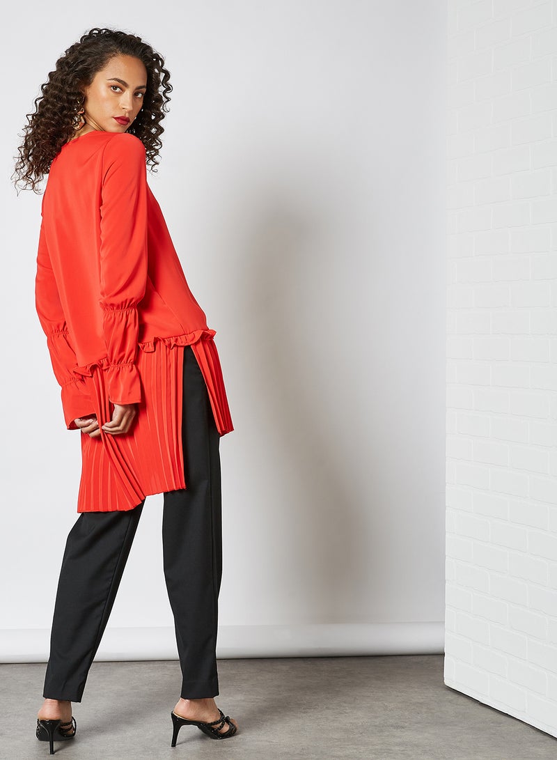 Pleated High-Low Blouse Red