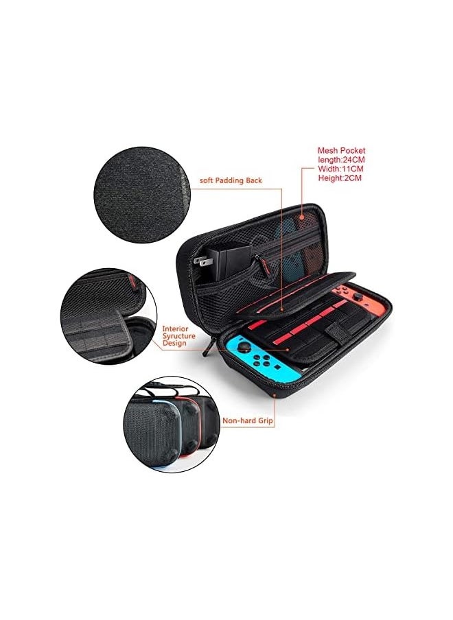 Carry Case for Switch OLED and for Nintendo Switch with 20 Game Cards Holder, Protective Hard Portable Travel Bag Cover Shell Pouch Mesh Pockets for Accessories