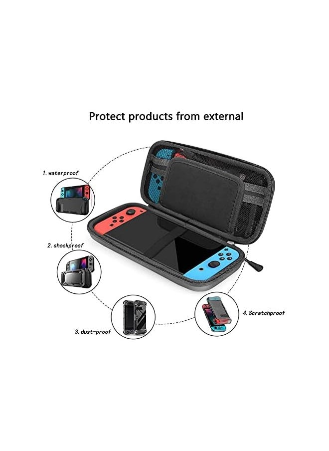 Carry Case for Switch OLED and for Nintendo Switch with 20 Game Cards Holder, Protective Hard Portable Travel Bag Cover Shell Pouch Mesh Pockets for Accessories