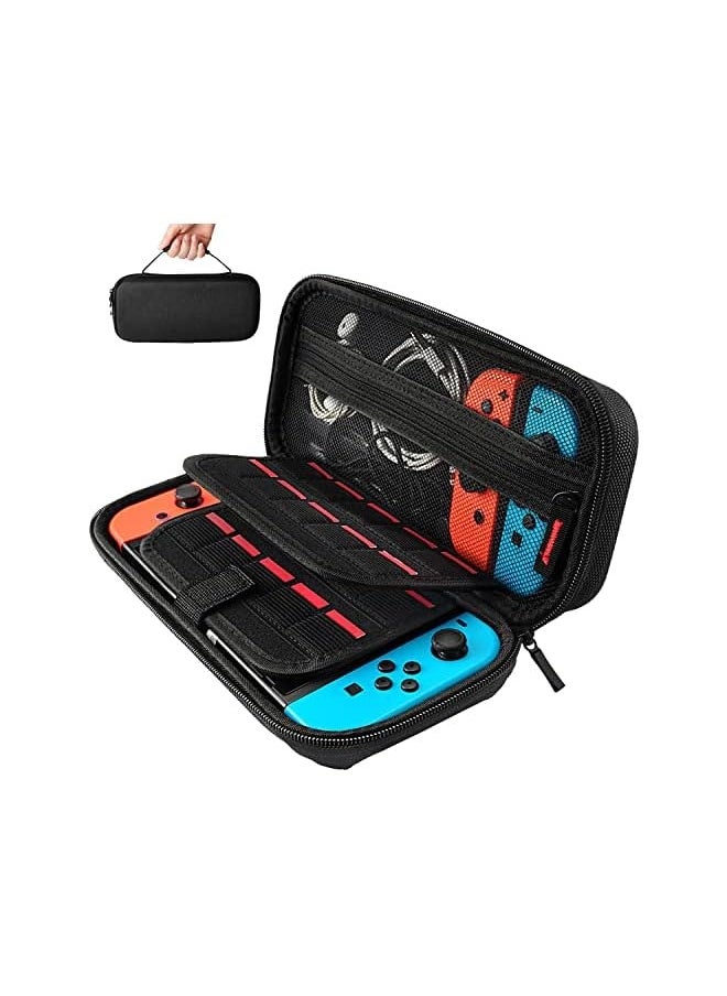 Carry Case for Switch OLED and for Nintendo Switch with 20 Game Cards Holder, Protective Hard Portable Travel Bag Cover Shell Pouch Mesh Pockets for Accessories