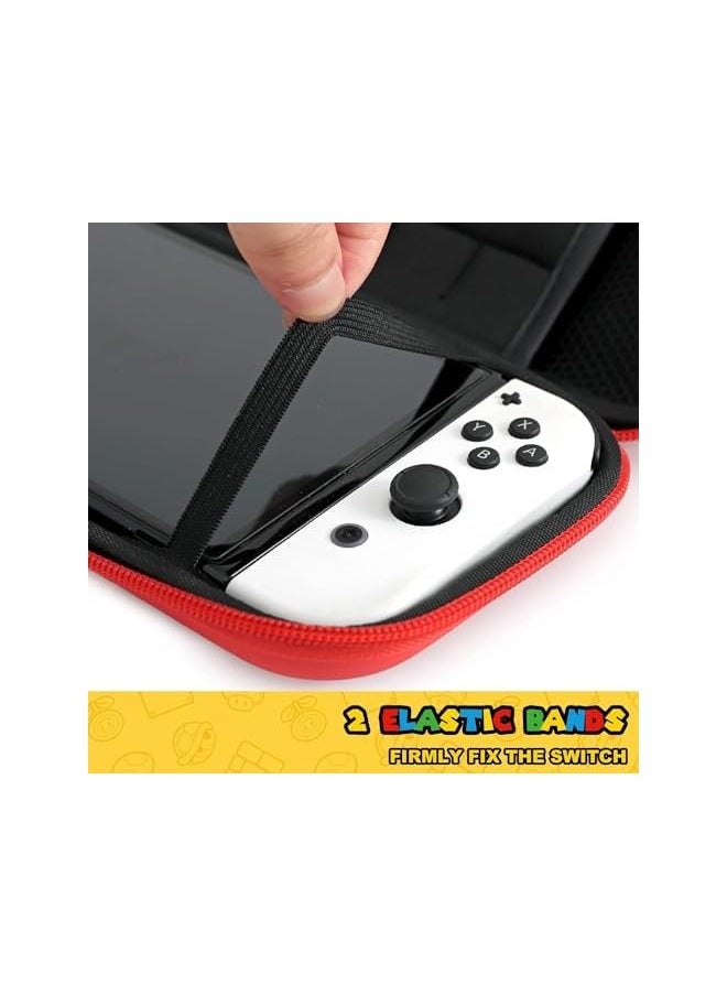 Switch Carrying Case Compatible with Switch/Switch OLED, Cute Portable Traveler Protective Switch Carrying Case with 10 Game Card Holders - Red