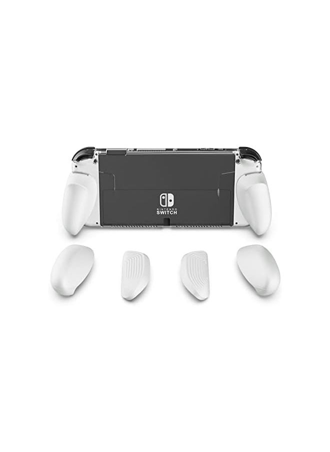 GripCase OLED for Nintendo Switch OLED Model: A Dockable Transparent Protective Cover Case with Interchangeable Grips [to fit All Hands Sizes] [No Carrying Case] - OLED White