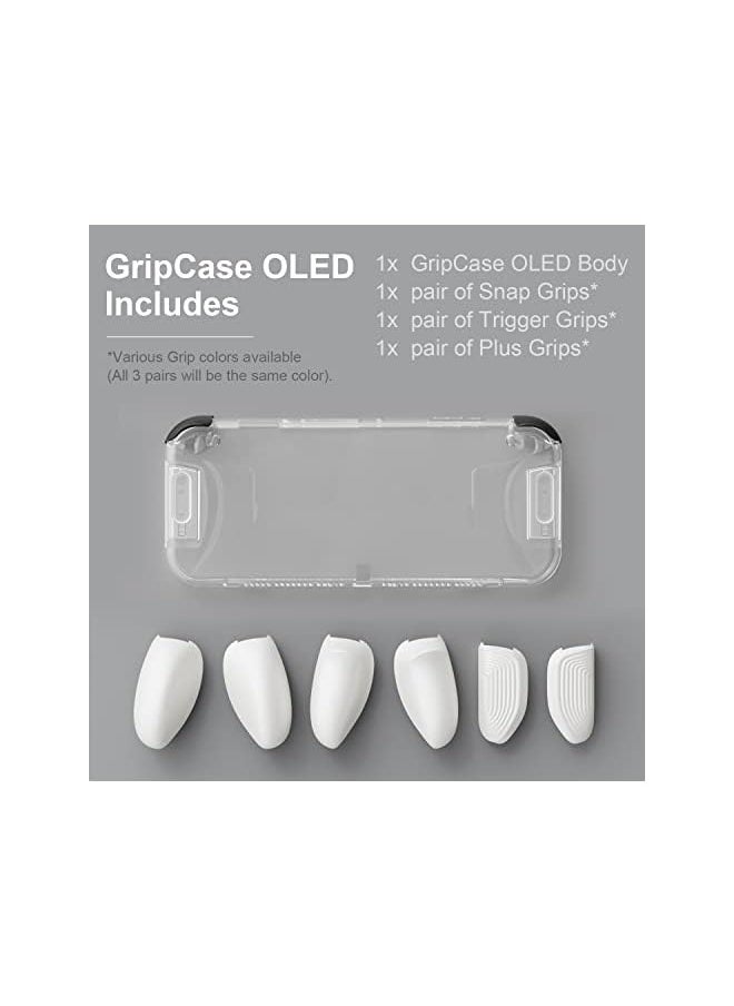 GripCase OLED for Nintendo Switch OLED Model: A Dockable Transparent Protective Cover Case with Interchangeable Grips [to fit All Hands Sizes] [No Carrying Case] - OLED White