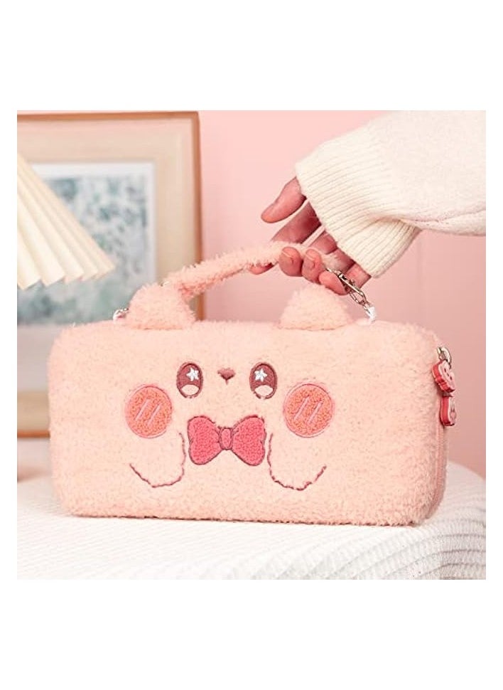 Pink Bunny Plush Bag Carry Case Compatible with Nintendo Switch/OLED - Portable Slim Travel Carrying Case with Removable Handle Fit Switch Console & Game Accessories