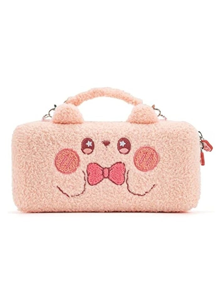 Pink Bunny Plush Bag Carry Case Compatible with Nintendo Switch/OLED - Portable Slim Travel Carrying Case with Removable Handle Fit Switch Console & Game Accessories