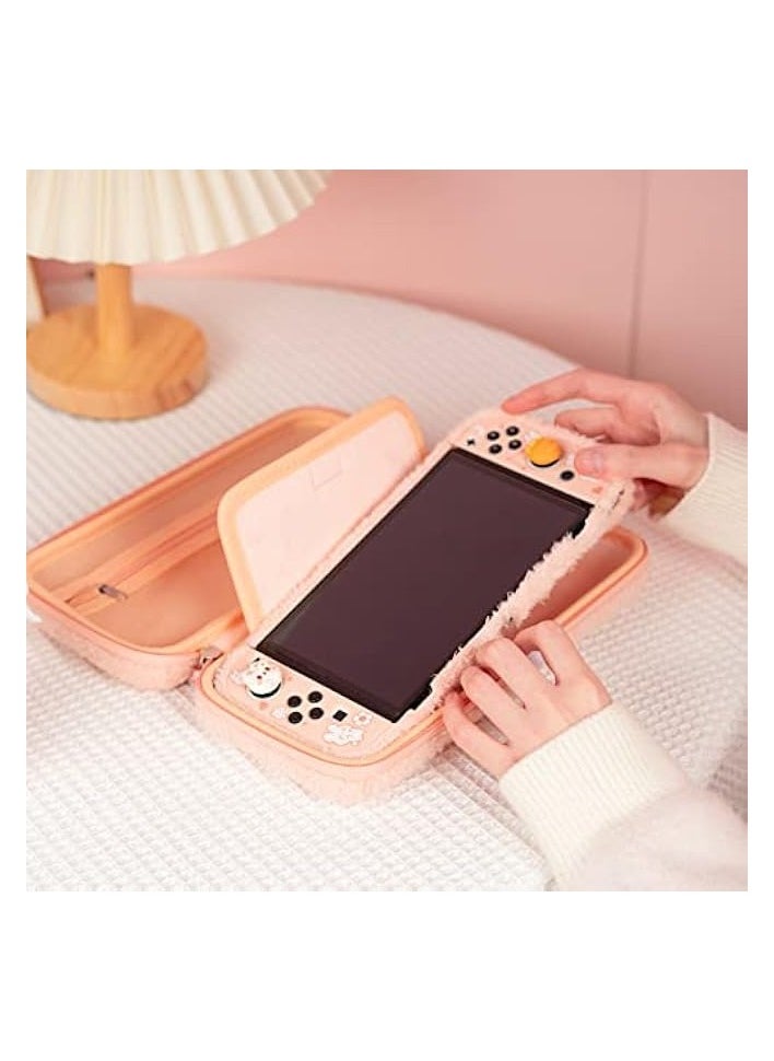 Pink Bunny Plush Bag Carry Case Compatible with Nintendo Switch/OLED - Portable Slim Travel Carrying Case with Removable Handle Fit Switch Console & Game Accessories