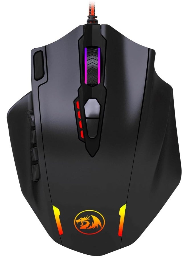 M908 12400 Dpi Impact mmo Gaming Mouse W/ 18 Programmable Buttons, Weight Tuning Cartridge, 12 Side Buttons