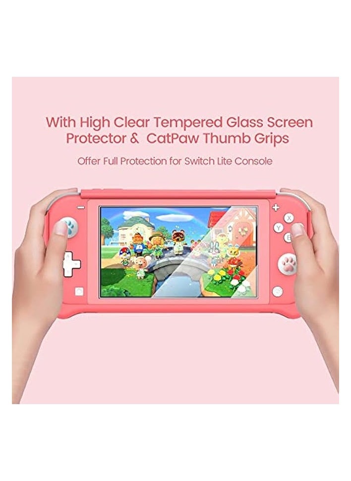 Smart Switch Lite Protective Case for Nintendo, Daily Gift Ergonomic Sturdy Full Protection Gift Idea with Thumb Grip Caps Sturdy Lite Case Full Protection Case for Family Happy Hours, Coral