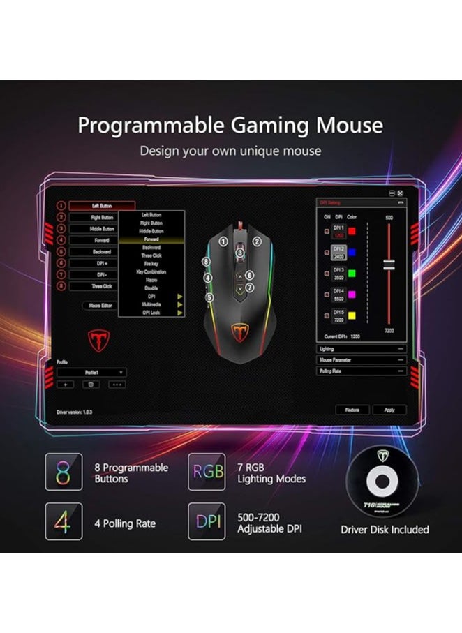 RGB Wired Gaming Mouse with 8 Programmable Buttons