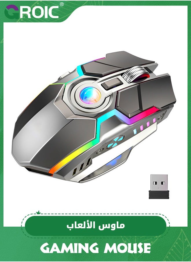 Wireless Gaming Mouse, 600Mah 2400DPI RGB Gaming Mouse High Quality Bluetooth Gaming Mouse with Mechanical Micro Switch, Plug & Play for Computer Laptop