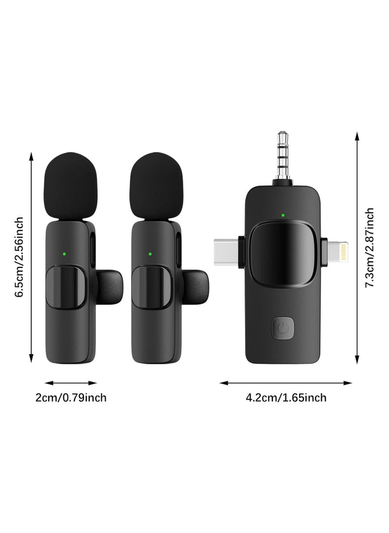 Wireless Lavalier Microphone 3 in 1 for iPhone iPad iPhone 15 USB C Smartphone Computer Camera, Plug and Play Intelligent Noise Reduction Mini Mic for Vlog YouTube TikTok Live Streaming (Dual MIC)