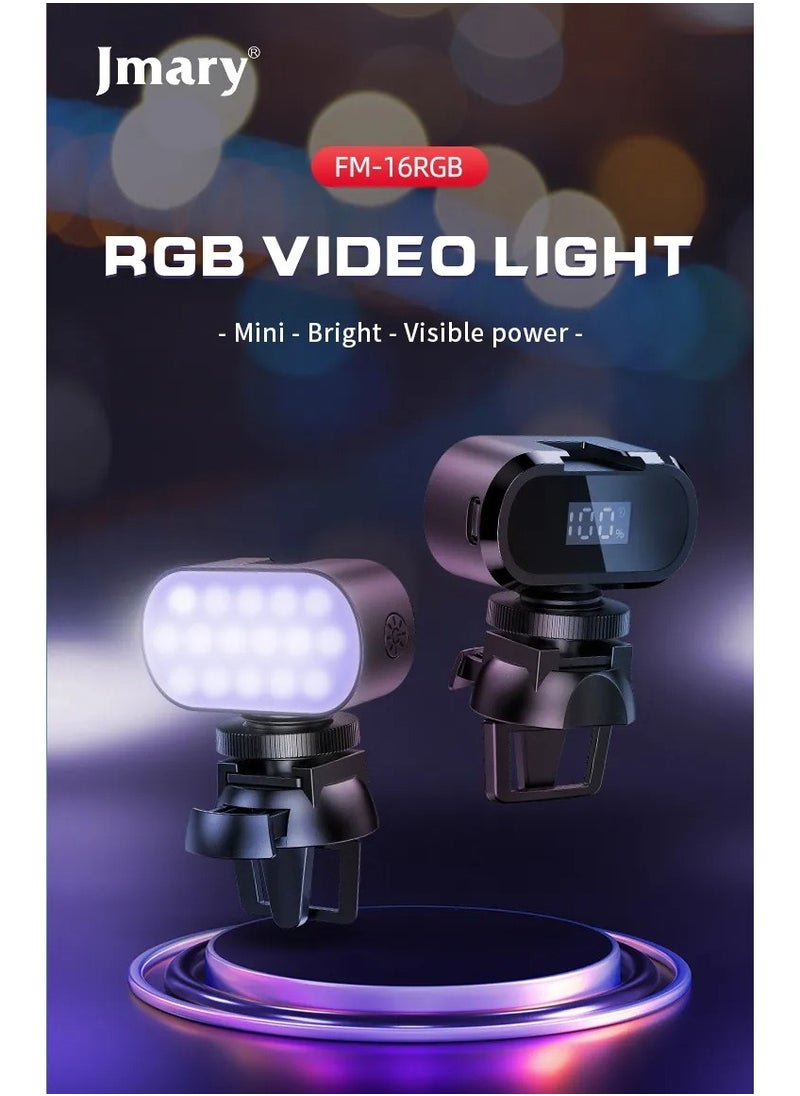 FM-16 RGB Mini Video Lights LED Camera 360° Full-Colour Portable Photography Lighting Rechargeable Dimmable Panel Lamp With Clip Mount