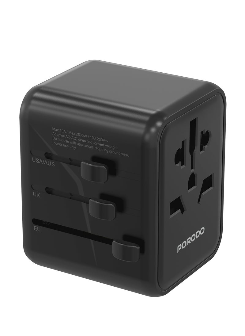 Dual USB-A Universal Travel Adapter 2.4A / Fast Charger / Travel Friendly / 150+ Countries - Black